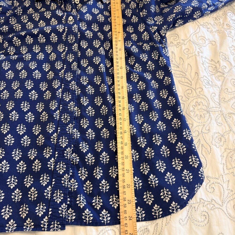 Talbots Button Up Size S Petite Blue White Tropical Long Sleeve Cotton 2 Shirts - Picture 8 of 14
